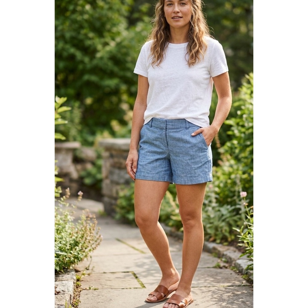 J Crew Womens Blue Chambray Cotton Shorts Indigo Chino Size 4 Casual Summer